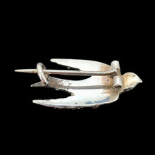 Load image into Gallery viewer, Antique Silver Paste Swallow Bird Brooch back
