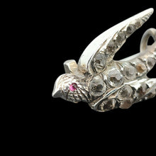 Load image into Gallery viewer, Antique Silver Paste Swallow Bird Brooch face detail