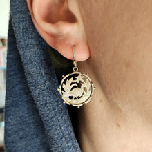 Load image into Gallery viewer, Victorian Silver Wading Bird Cut-Out Earrings modelled