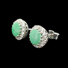 Load image into Gallery viewer, Vintage 9ct White Gold Jade and Diamond Cluster Stud Earrings side