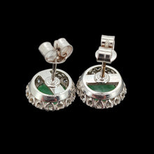 Load image into Gallery viewer, Vintage 9ct White Gold Jade and Diamond Cluster Stud Earrings back