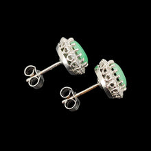 Load image into Gallery viewer, Vintage 9ct White Gold Jade and Diamond Cluster Stud Earrings side