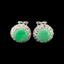 Load image into Gallery viewer, Vintage 9ct White Gold Jade and Diamond Cluster Stud Earrings front