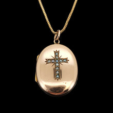 Load image into Gallery viewer, Antique 9ct Gold Seed Pearl Cross Locket with chain