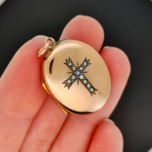 Load image into Gallery viewer, Antique 9ct Gold Seed Pearl Cross Locket in hand