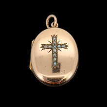Load image into Gallery viewer, Antique 9ct Gold Seed Pearl Cross Locket front