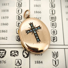 Load image into Gallery viewer, Antique 9ct Gold Seed Pearl Cross Locket on hallmark book