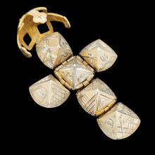 Load image into Gallery viewer, A folding masonic cross ball fob pendant in yellow gold and silver