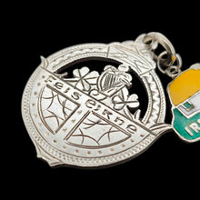 Load image into Gallery viewer, Vintage Sterling Silver Irish Fob Medal and Enamel Ireland Charm close-up of the Feis eirhe text