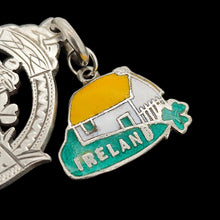 Load image into Gallery viewer, Vintage Sterling Silver Irish Fob Medal and Enamel Ireland Charm close-up of the clover charm