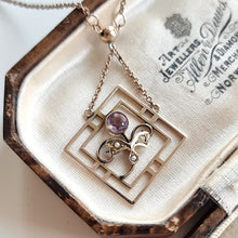 Load image into Gallery viewer, Antique 9ct Gold Amethyst Pendant Drop Necklace