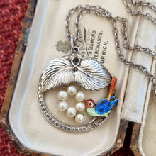 Load image into Gallery viewer, Vintage Sterling Silver Enamel Bird Necklace by Ward Brothers in box