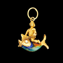 Load image into Gallery viewer, 18ct Yellow Gold Poseidon Riding Enamel Fish Charm Pendant