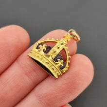 Load image into Gallery viewer, Antique/Vintage 9ct Yellow Gold Enamel Crown Pendant in hand