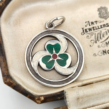 Load image into Gallery viewer, A silver enamel clover triskelion pendant, in an antique box