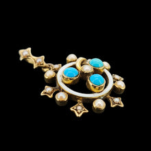 Load image into Gallery viewer, Victorian 15ct Gold Turquoise, Seed Pearl and Enamel Clover Pendant