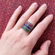Load image into Gallery viewer, Antique/Vintage Gold, Silver and Paste Multi-Band Ring