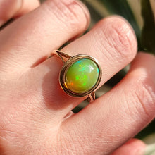 Load image into Gallery viewer, Vintage 9ct Gold Yellow-Green Opal Ring modelled