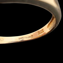 Load image into Gallery viewer, Vintage 9ct Yellow Gold Amethyst and Diamond Half Eternity Ring close-up of the hallmark inside the shank