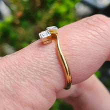 Load image into Gallery viewer, Antique 18ct Yellow Gold Diamond Two Stone Crossover Ring modelled on the index finger