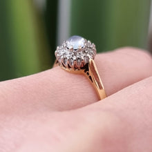 Load image into Gallery viewer, Vintage 18ct Gold Moonstone and Diamond Cluster Ring modelled