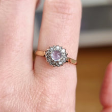 Load image into Gallery viewer, Vintage 18ct Gold Moonstone and Diamond Cluster Ring modelled