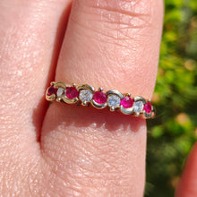 Load image into Gallery viewer, Vintage 9ct Yellow Gold Ruby and Diamond Scalloped Edge Ring modelled on the index finger