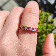 Load image into Gallery viewer, Vintage 9ct Yellow Gold Ruby and Diamond Scalloped Edge Ring modelled on the index finger