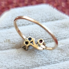 Load image into Gallery viewer, Antique 15ct Gold Ruby, Sapphire and Diamond Three Stone Ring from behind