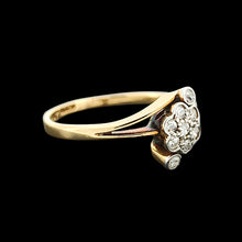 Load image into Gallery viewer, Art Deco 18ct Yellow Gold and Platinum Diamond Cluster Crossover Ring