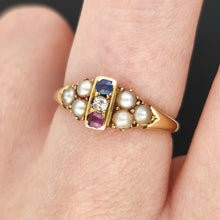 Load image into Gallery viewer, Edwardian 18ct Yellow Gold Ruby, Sapphire, Diamond and Pearl Ring