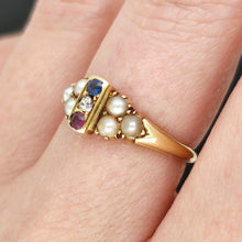 Load image into Gallery viewer, Edwardian 18ct Yellow Gold Ruby, Sapphire, Diamond and Pearl Ring