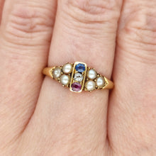 Load image into Gallery viewer, Edwardian 18ct Yellow Gold Ruby, Sapphire, Diamond and Pearl Ring