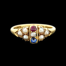 Load image into Gallery viewer, Edwardian 18ct Yellow Gold Ruby, Sapphire, Diamond and Pearl Ring