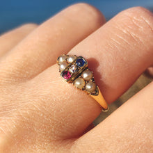Load image into Gallery viewer, Edwardian 18ct Yellow Gold Ruby, Sapphire, Diamond and Pearl Ring
