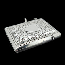Load image into Gallery viewer, A silver rectangular engraved vesta case with a shield cartouche