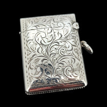 Load image into Gallery viewer, A silver rectangular engraved vesta case