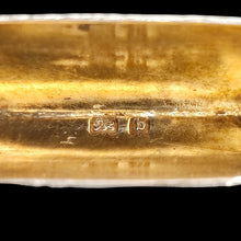 Load image into Gallery viewer, Close-up of a sterling silver lion passant and 1901 date stamps inside the gilded lid of a vesta case