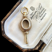 Load image into Gallery viewer, Antique Yellow Metal Watch Key Pendant in box
