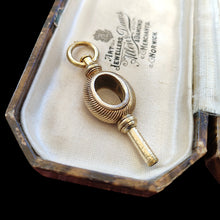 Load image into Gallery viewer, Antique Yellow Metal Watch Key Pendant in box