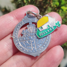 Load and play video in Gallery viewer, Vintage Sterling Silver Irish Fob Medal and Enamel Ireland Charm