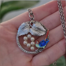 Load and play video in Gallery viewer, Vintage Sterling Silver Enamel Bird Necklace by Ward Brothers