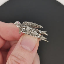 Load and play video in Gallery viewer, Antique Silver Paste Swallow Bird Brooch