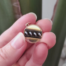 Load and play video in Gallery viewer, Antique 15ct Gold Banded Agate and Black Enamel Pendant