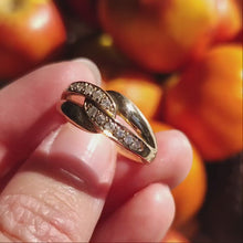 Load and play video in Gallery viewer, Vintage 9ct Yellow Gold Brilliant Cut Diamond Crossover Ring