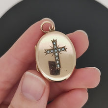 Load and play video in Gallery viewer, Antique 9ct Gold Seed Pearl Cross Locket video