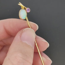 Load and play video in Gallery viewer, Antique 15ct Gold Opal and Amethyst Stick Pin