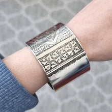 Load image into Gallery viewer, Art Deco Silver Wide Cuff Bangle | Hallmarked Birmingham 1933 modelled