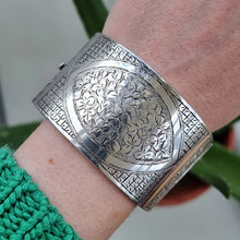 Load image into Gallery viewer, Art Deco Silver Wide Cuff Bangle | Hallmarked Birmingham 1933 modelled