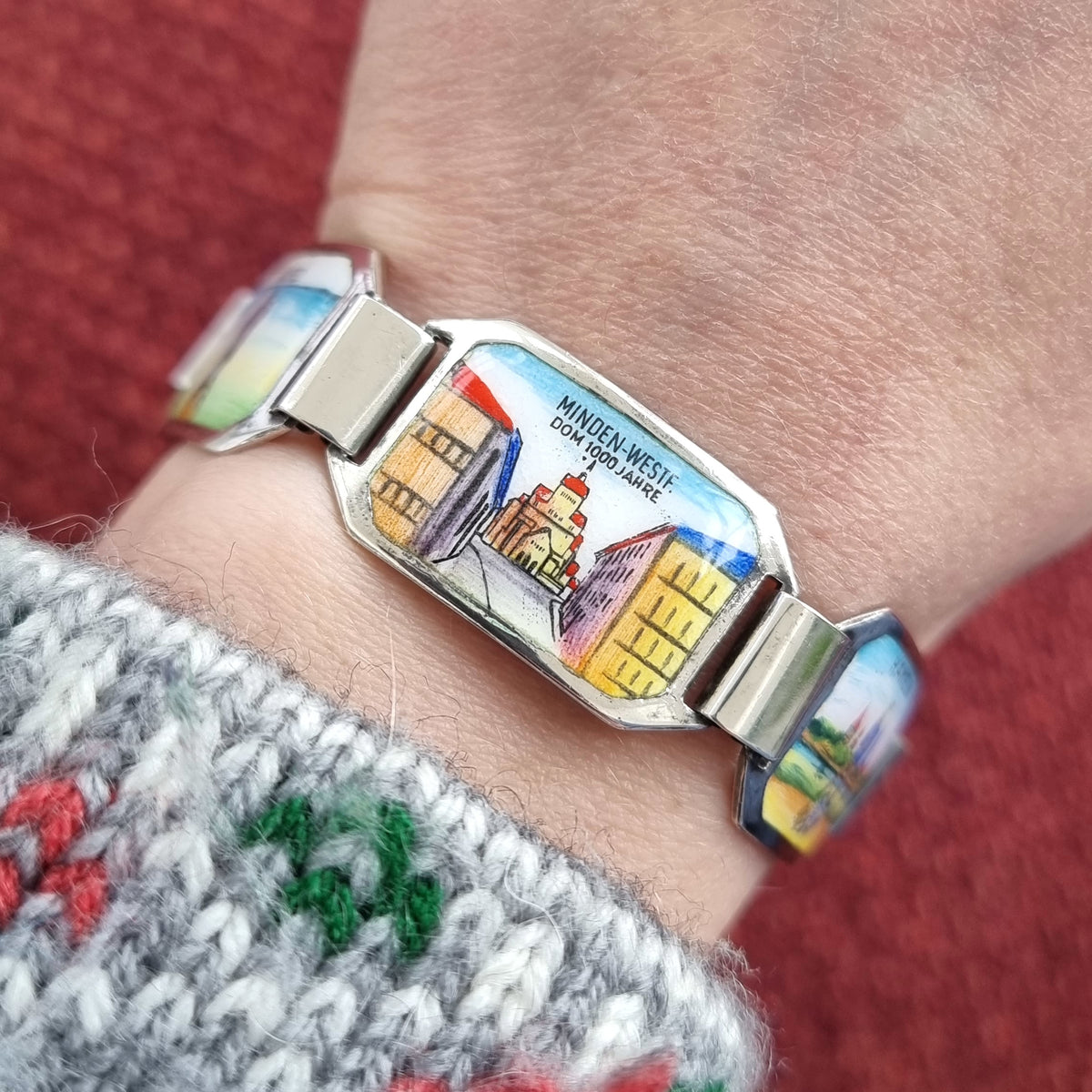 Vintage Silver German Enamel Souvenir Bracelet, Circa 1940 